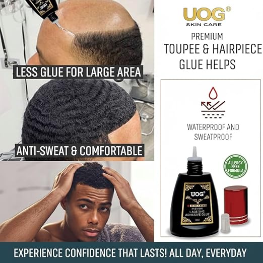 UOG (United One) Toupee Adhesive Glue?Strong Hold Invisible Bond Waterproof &amp Humidity-Resistant | Non-ToxicOil-Resistant Glue for Lace Wigs Poly &amp PU Base Systems. (3 Packs 3.9 oz)