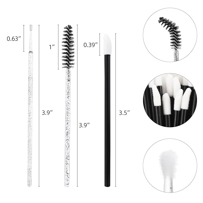 1500 Pcs Eyelash Extension Supplies Kit 500 Spoolies Mascara Wands 500 Lip Brushes 500 Micro Swabs Black Disposable Eyelash Brushes Makeup Applicator Tool with 3 Reusable Containers
