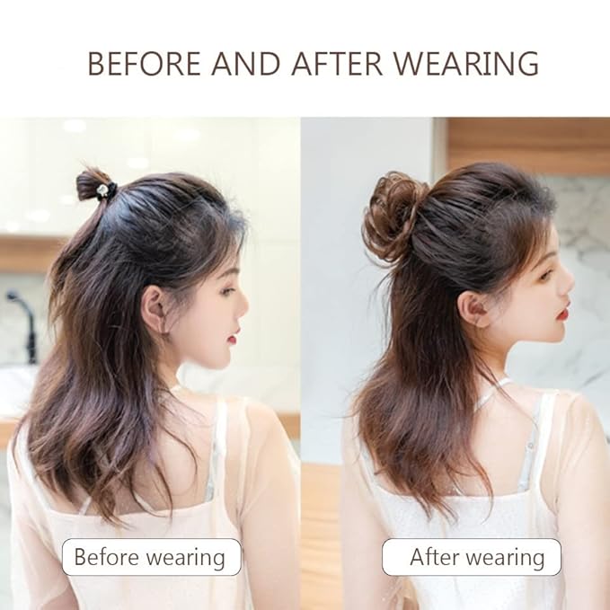 messy bun hair piece 1/2 PCS Mini Claw Clip in Messy &amp Cat Ears Short Synthetic Curly Wavy Hair Bun Extensions Wig Accessory Updo Hairpieces for Women Girls bun hair pieces for women ( Color : FB0