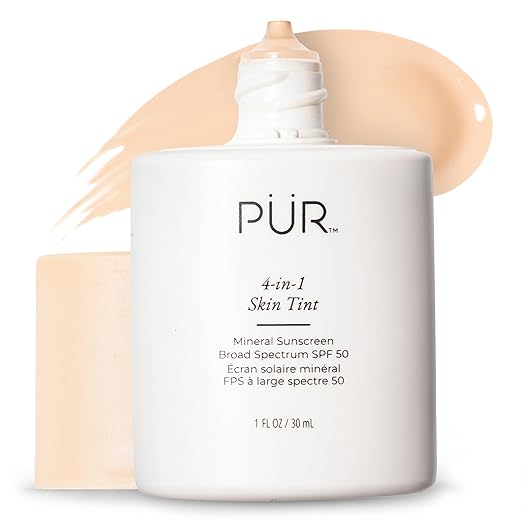 P?R Tinted Sunscreen for Face 4-in-1 Skin Tint - Broad Spectrum Mineral Sunscreen SPF 50 - Tinted Facial Moisturizer Primer &amp Foundation for Sun Protection - Lightweight Buildable Coverage