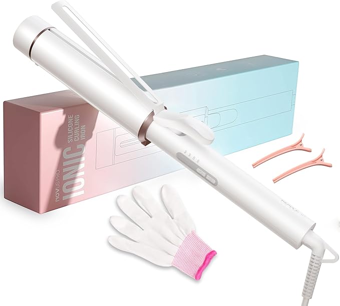 1.5 Inch Extra Large Curling Wand for Long Hair - Ceramic Tourmaline Barrel with 40000000 Negative Ions 2 Clips &amp Heat-Resistant Glove
