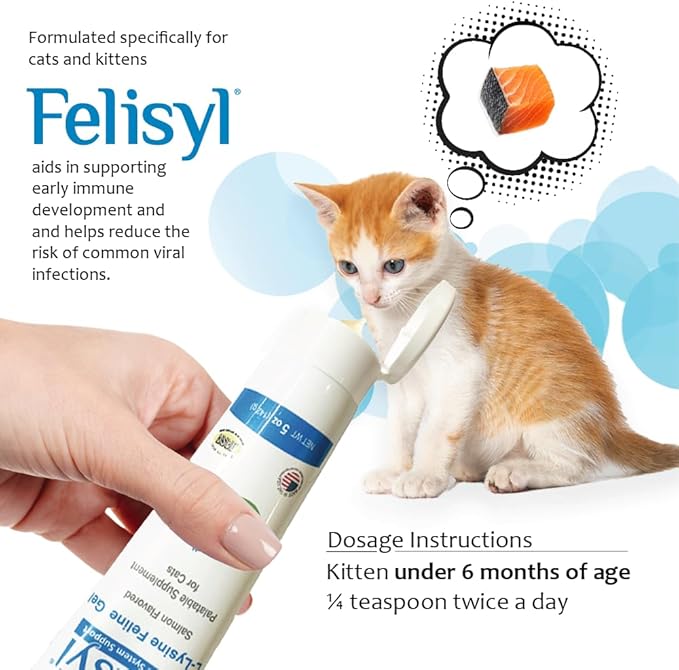 L-Lysine Gel for Cats - Immune System Support - Supplement Support for Healthy Tissue Respiratory and Vision - Salmon-Flavored - Made in The USA - 5 oz (2 Pack Gel (5 oz.))