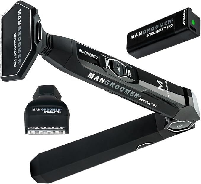 MANGROOMER - INTELLIMAX PRO - New Back Shaver with 2 Shock Absorber Flex Heads Power Hinge Extreme Reach Handle and Advanced 2.7 Extra-Wide Blade Design (Version 3.0)