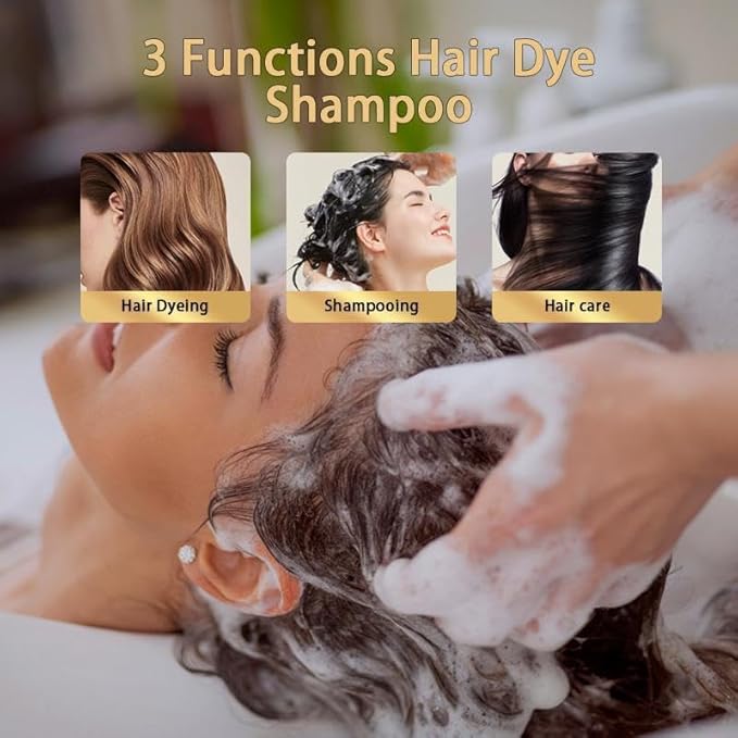 Hair Dye Shampoo 3 in 1 Instant Herb Ingrident Hair Dye to Cover Gray Hair Long-lasting &amp Natual Natural Black 400 ML