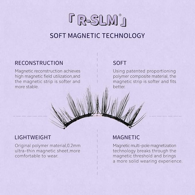 Soft Magnetic Eyelashes Kit with Applicator No.12 Iris Black BearisBug Reusable Glue-free Wispy Magnetic Lashes Cruelty-free False Lashes Waterproof Lightweight Suit for Heavy Makeup