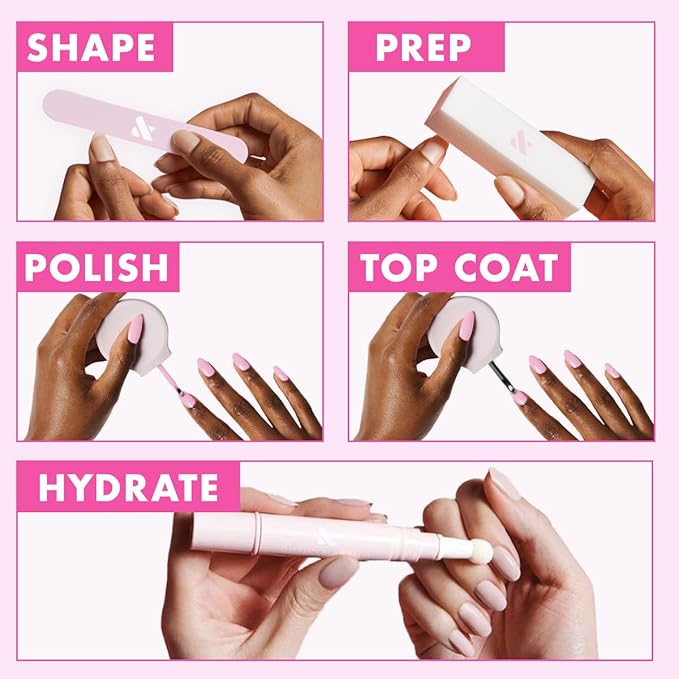 Olive &amp June Long Lasting Nail Polish Set | Includes 6 Chip-Resistant Shades (Pink Goldfish HD Grateful &amp Kind CCT LD CV) + Top Coat | Vegan Cruelty-Free | Salon-Quality at Home