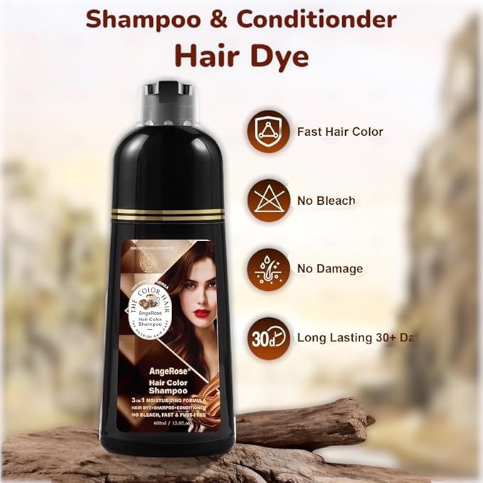 Hair Dye Shampoo 3 in 1 Instant Herb Ingrident Hair Dye to Cover Gray Hair Long-lasting &amp Natual Chestnut Brown 400 ML