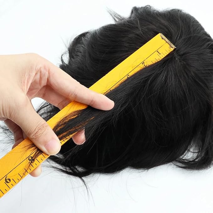 Toupee for Men Human Hair Mens Toupee European Virgin Human Hair Units Curly Wave Mens Wigs Toupee Hair Real Human Replacement System for Man AUS Prosthesis Units Patch #1B Off Black (7x10)