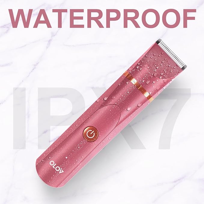 OLOV Electric Body Hair Trimmer - Groin Trimmer for Men - Bikini Trimmer Women - Wet/Dry Shaver Groomer Replaceable Ceramic Blade Heads USB Recharge Dock Waterproof Hygiene Razor Red