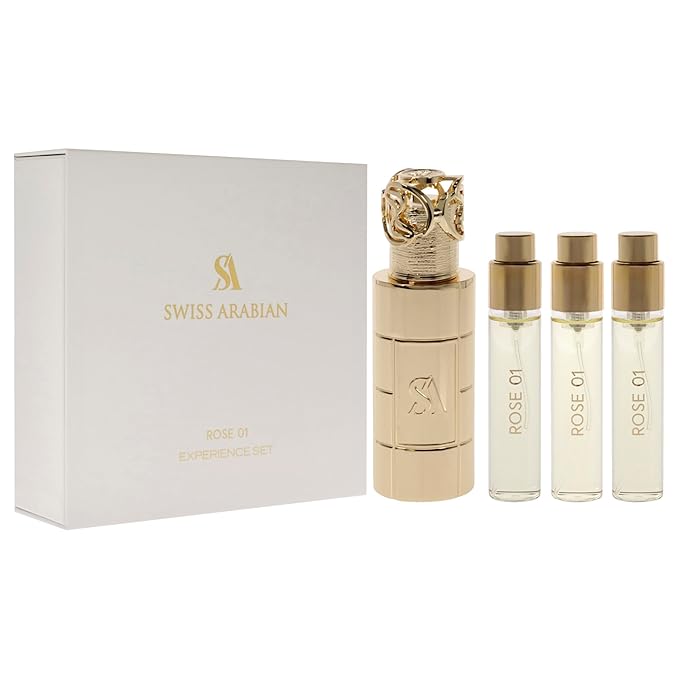 Swiss Arabian Rose 01 Giftset - Arabian Perfumes for Women and Men - Long Lasting Perfume - Floral Rose Vanilla Perfume - 3 Bottles with Case - 4 pc