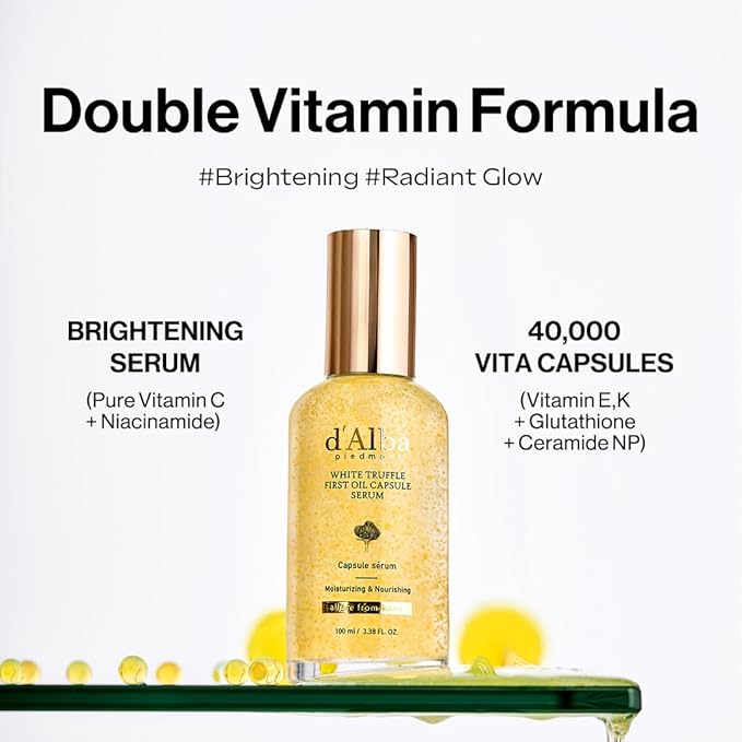 d'alba Piedmont White Truffle Oil Capsule Serum Daily Vita Boost for Luminous Skin Double Vitamin Formula Big Size (3.38fl. oz.)