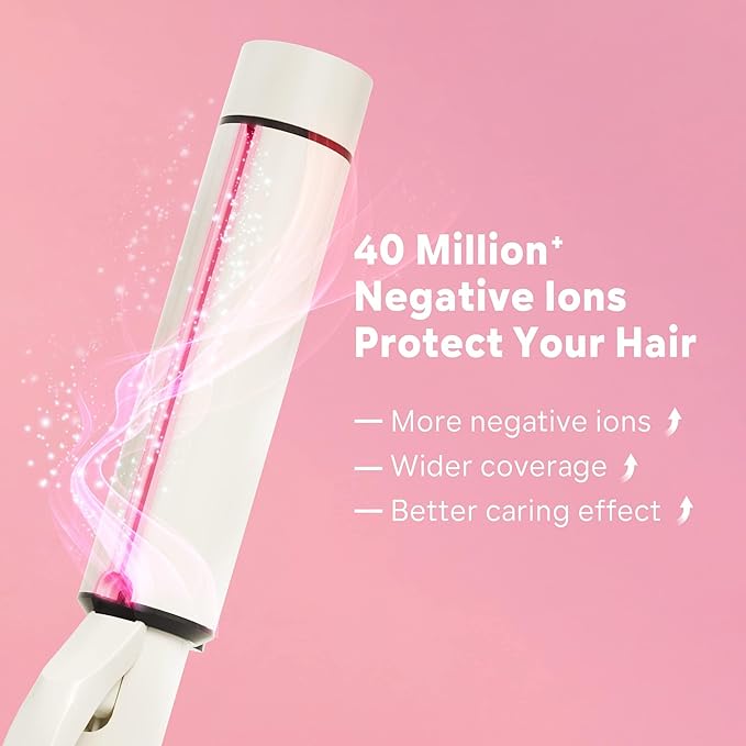 1.5 Inch Extra Large Curling Wand for Long Hair - Ceramic Tourmaline Barrel with 40000000 Negative Ions 2 Clips &amp Heat-Resistant Glove