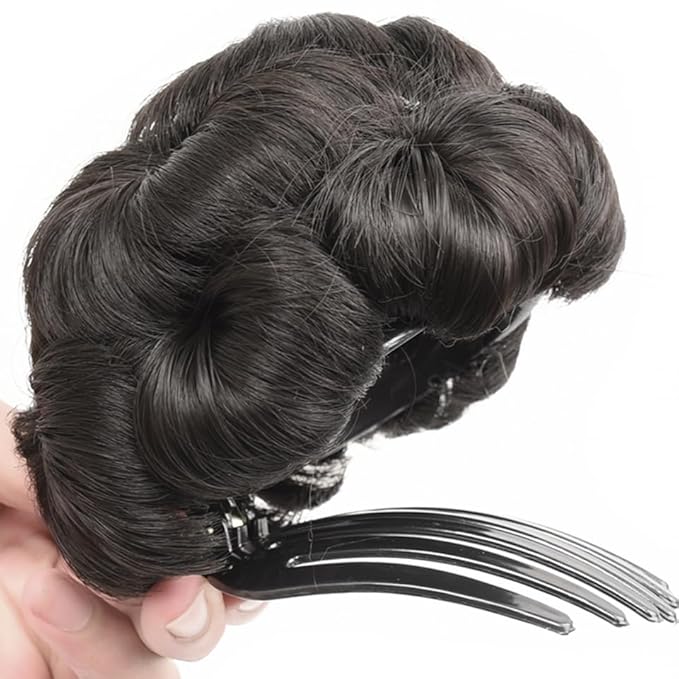 Hair Chignon Synthetic Bun Floral Style Ponytail Extension Hair Clips Braided Bun Claw Clip Donut Bun Wig Women Hair Accessories Hair Pieces For Women(B)