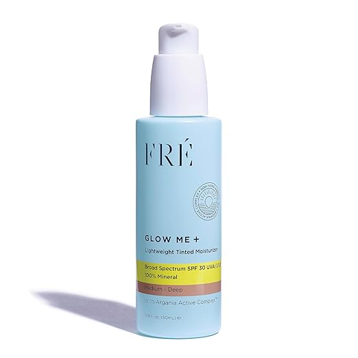 Tinted Mineral Sunscreen with Non-Nano Zinc Oxide SPF 30 Face Moisturizer GLOW ME by FRE Skincare (Medium-Deep) - Hydrating Lightweight Face Cream for Smoother &amp Glowing Skin - Reef-Safe Sunscre