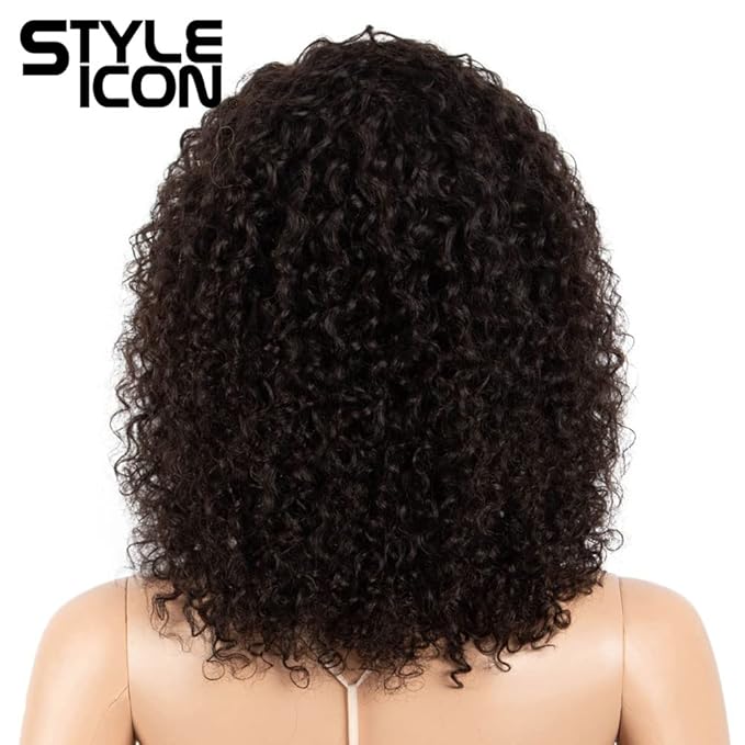 Style Icon Human Hair Afro Wigs Short Curly Wigs for Black Women Wig With Bangs (14 Inches NATURAL)