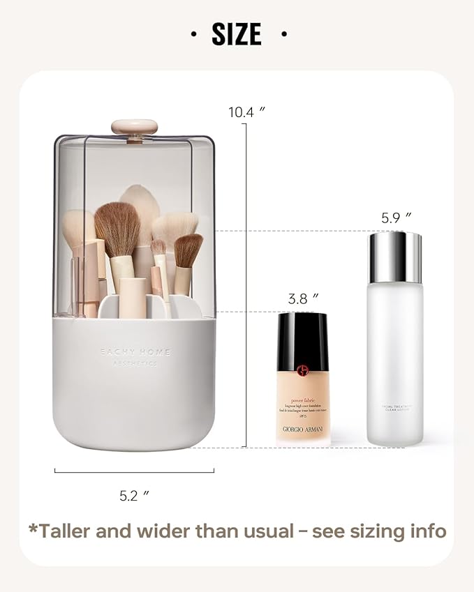 EACHY Makeup Brush Holder 360° Rotating with Dustproof Lid Waterproof Material 7 Compartments for Organized Storage Stylish and Durable Design for Vanity (White)