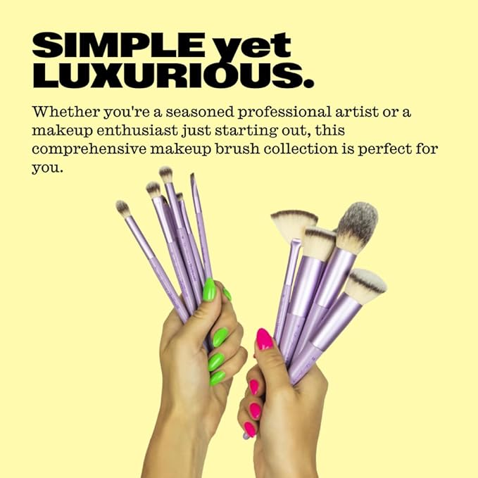 Trademark Beauty The Essentials Makeup Brush Collection - Makeup Brushes Synthetic Bristles Blending Shading Contour - Lavender 12-Piece Set