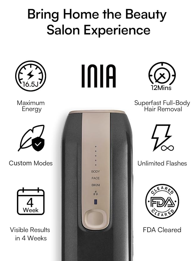 Laser Hair Removal Device for Women and Men INIA Fond Hair Remover with Long-Lasting in Hair Reduction for Body&ampFace Safe at-home Results for Armpits Bikini and Legs