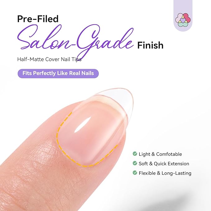 SAVILAND Advanced Gel Nail Kit: Salon Grade Extra Short Almond Nails 500 Pcs Nail Tips Half Matte with U V Nail Lamp Pre-Shaped 12 Sizes Complete At Home Nail Art Kit for Salon 30-Day Long-Wear