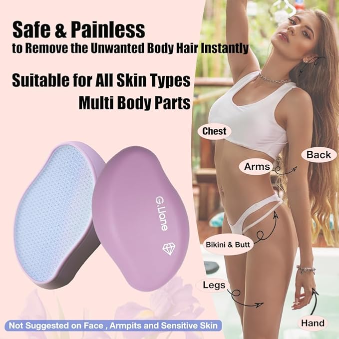 Premium Crystal Hair EraserPainless Exfoliation Hair Removal EpilatorNano Glass Hair Remover for WomenNatural Gentle and Efficient Shaver Trimmer on Leg Arm(Pastel Purple)
