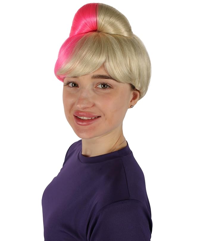 Women's Premium Bun Wig - Adjustable Capless Hair extensions with Realistic Synthetic Fibers - Multi-Color Elegant Bun Hairpiece for Halloween Cosplay and Everyday Wear Blonde &amp Pink