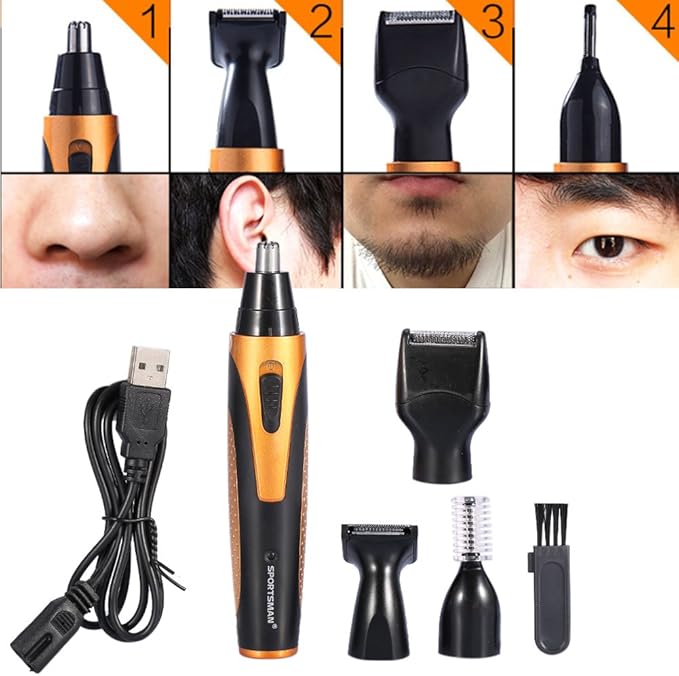 Mens Facial Hair Trimmer Kit 4 IN 1 Rechargeable Nose Hair Stubble Beard Ear Eyebrow Shaver for