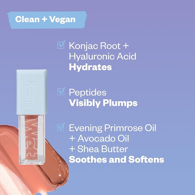 Kosas Wet Lip Oil Gloss - Hydrating Lip Plumping Treatment with Hyaluronic Acid &amp Peptides Non-Sticky Finish (Exposed)