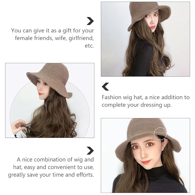 Wig Hat for Women Long Wavy Curly Hair Extensions Synthetic Wave Hat Perfect for Girls Women Bride Stylish Accessory