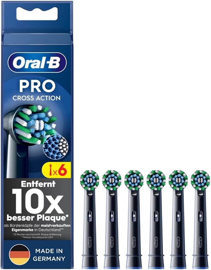Oral-B Pro CrossAction Electric Toothbrush Heads 6 Pieces Superior Tooth Cleaning with Innovative X-Shaped Bristles Original Toothbrush Attachment for Oral-B Toothbrushes Black