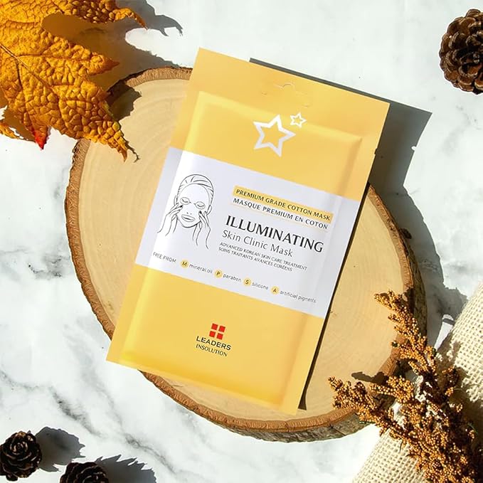 Leaders Insolution Illuminating Skin Clinic Mask | Omega-3 &amp Purslane Extract for Radiant Glow | Niacinamide Brightening Treatment | Even Skin Tone | 100% Natural Cotton (10 Sheets)