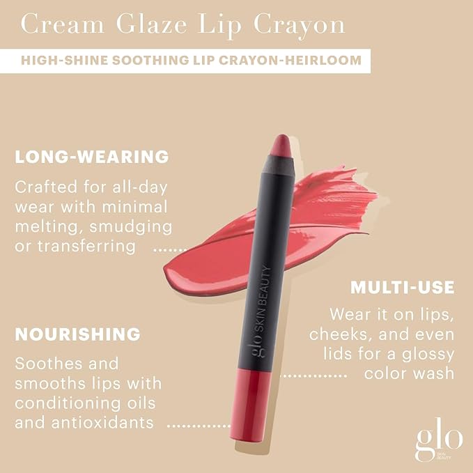 Glo Skin Beauty Cream Glaze Lip Crayon | High Shine Lip Color with Intense Saturation and Impressive Staying Power (Heirloom)