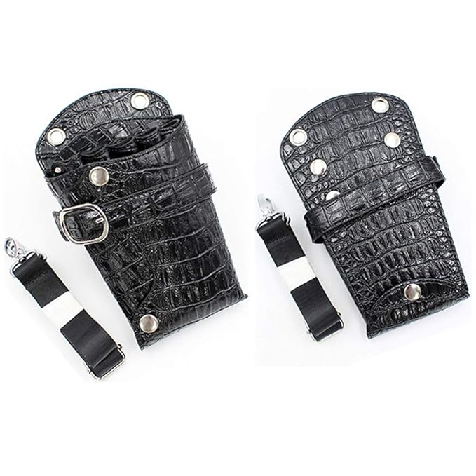 Scissors Pouch PU Leather Salon Barber Hairdressing Scissors Holster Hair Stylist Tools Bag Comb Shear Holster Waist Shoulder Belt (Black2)