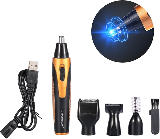 Mens Facial Hair Trimmer Kit 4 IN 1 Rechargeable Nose Hair Stubble Beard Ear Eyebrow Shaver for