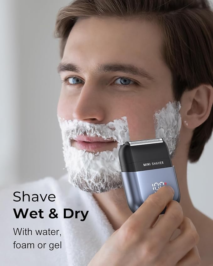 Men's Foil ShaversMini Electric foil Shaver for Men Compact Face IPX7 Waterproof Wet&ampDry Cordless Razor LED Display USB-C Fast RechargeableElectric foil Shaver3 Razor Rechargeable