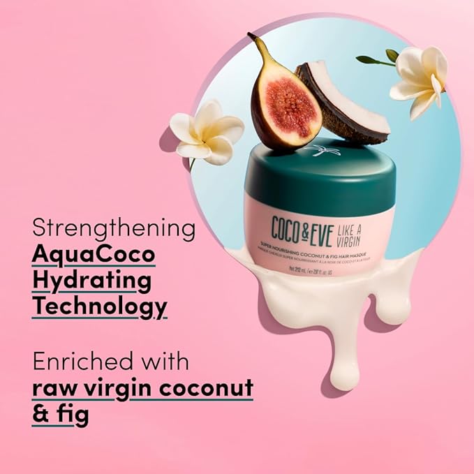 Coco &amp Eve Like a Virgin Hair Masque - Coconut &amp Fig Hair Mask for Dry Damaged hair with Shea Butter &amp Argan Oil for Hair Repair &amp Hydration | Deep Conditioning Mask Hair Treatment (21