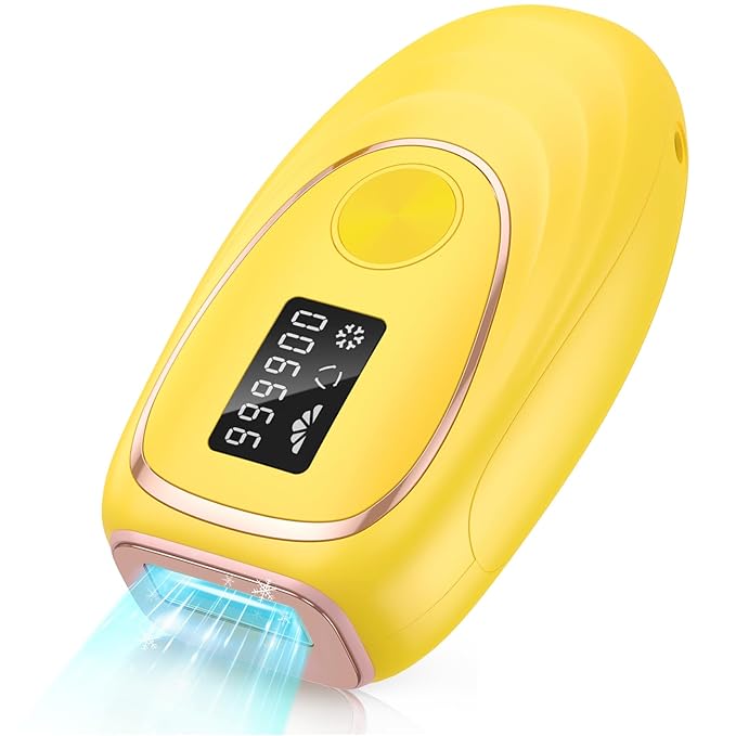 Laser Hair Removal Device at-Home IPL Hair Removal for Women &amp Men - Safe 45°F Ice-Cooling Contact for Painless &amp Long-Lasting Results 86% Hair Reduction in 3 Weeks for Full Body Lemon Yello