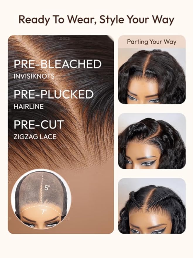 UNICE Bye Bye Slip Wig Feathered Layer Side Part Human Hair Glueless Wigs with Secure Silicone Strips and Drawstring 200% Density Flexible Mesh Cap Bleached Knots Pre Everything Wig 12 Inch