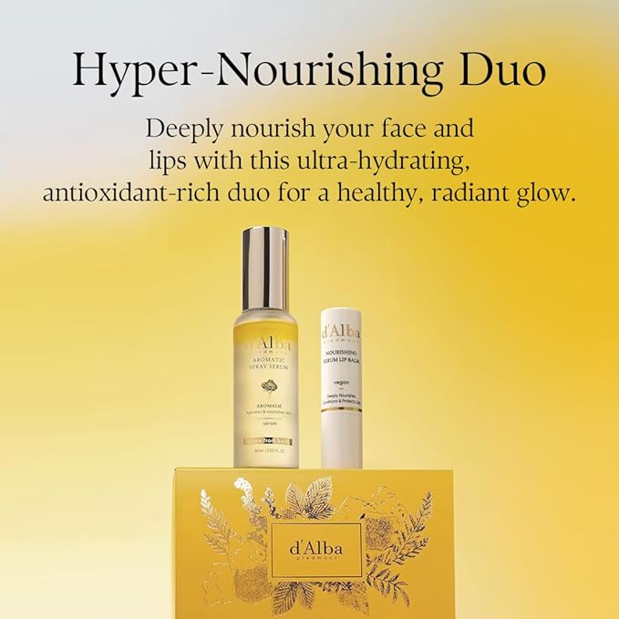 d'alba Piedmont White Truffle Vegan Gift Set First Aromatic Spray Serum and Nourishing Lip Balm 35g ? Deep Hydration &amp Antioxidant Care Vegan Facial Mist &amp Lip Treatment Duo Hypoallergenic