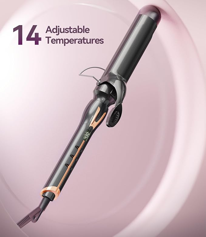 Curling Iron 1 1/2 Inch for Big Curls 14 Heat Settings Big Barrel 1.5 Inch Ceramic Large Barrel Curling Iron 1 1/2 Inch with Argan Oil Infused