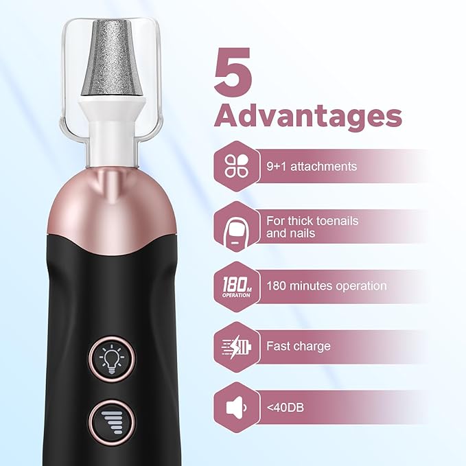 AOMEES Electric Nail File Kit Rechargeable Professional Manicure Pedicure Kit 5 Speeds Hand Foot Care Tool for Nail Grind Trim Polish - with 100Pcs Fine Grit Nail File Sanding Tape