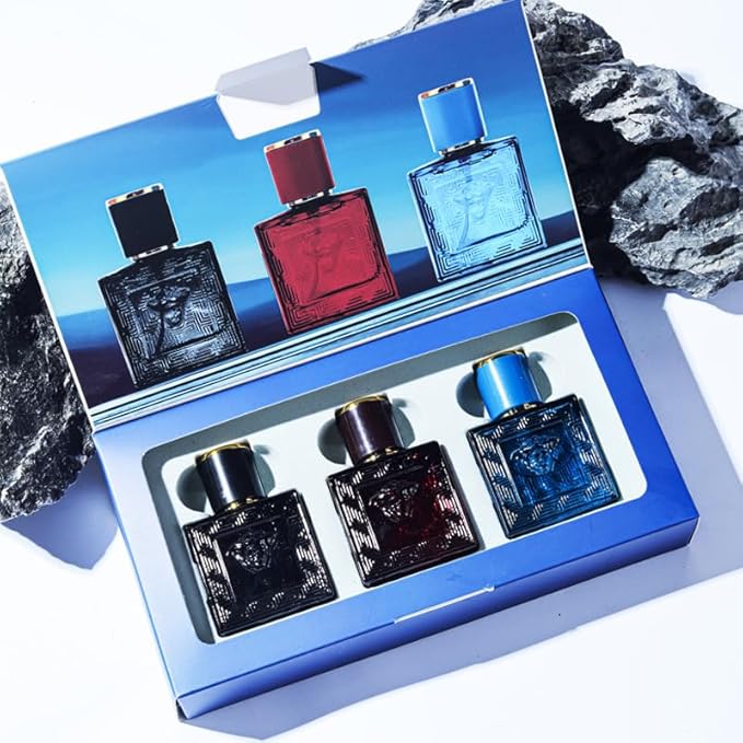 Mini Men's Perfume Eros Gift Set 3 Pieces Pheromone Cologne for Men Eau De Parfum Body Spray with Fruity and Floral Long Lasting FragrancesTravel Size 3x30ml