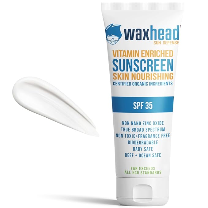 Waxhead Non-Nano Zinc Oxide Sunscreen EWG Sunscreen with Zinc Oxide for Face + Body Mineral Natural Non-Toxic Pure Sunblock Biodegradable Cream Lotion Sun Block Tattoo Eczema Vitamin D + E (4oz)