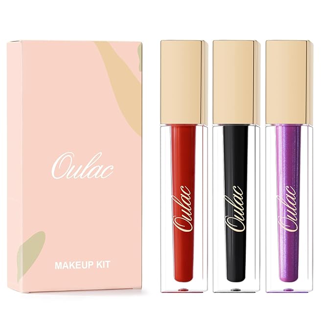Oulac Red Black Purple Christmas Lipstick Set for Women Matte Liquid Lipstick Long Lasting High Impact Creamy Matte Lip Gloss Rich Colour Formula with Vitamin E &amp Rose Oil