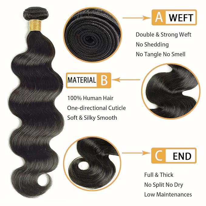 Human Hair Bundles 14 16 18 20 Inch Body Wave Bundles Human Hair Unprocessed Brazilian Virgin 4 Bundles Natural Black for Women