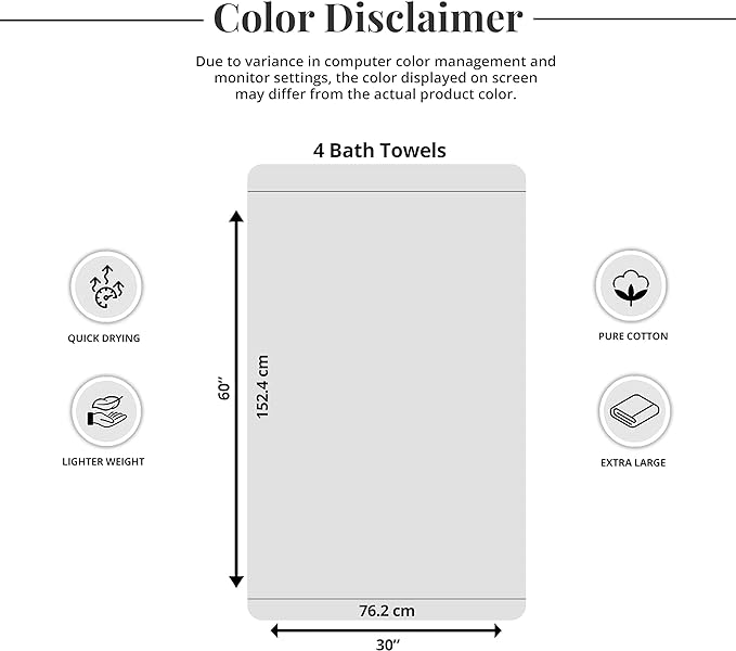 Tens Towels Pack of 4 Extra Large Bath Towels 30 x 60 Inches 100% Cotton Larger &amp Lighter Weight Quicker to Dry Super Soft and Absorbent Perfect for Bathroom White