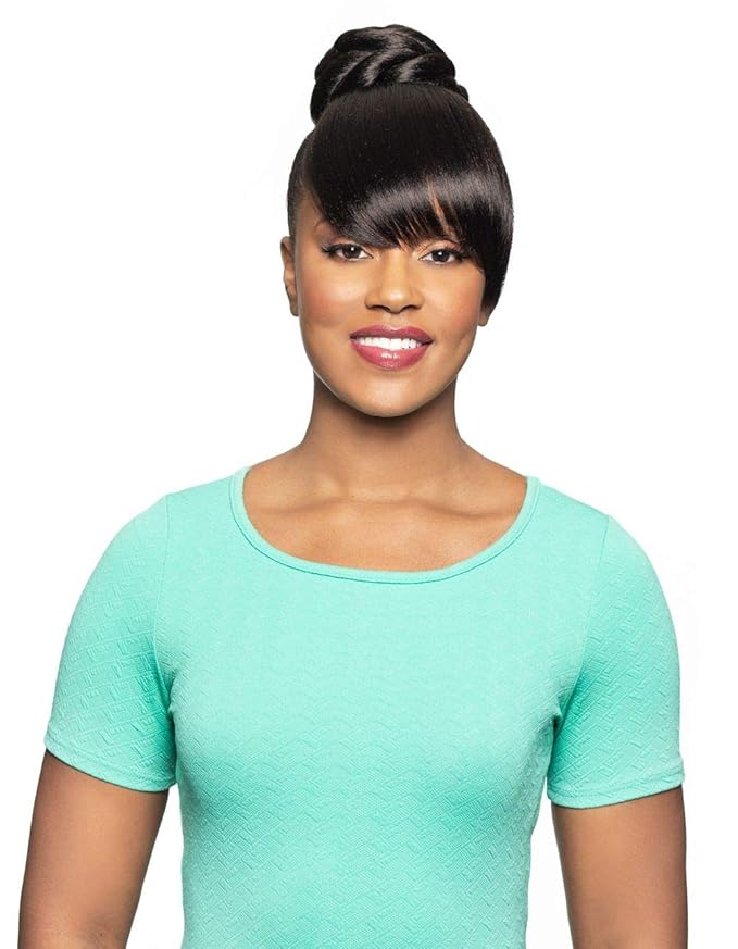 Alicia Beauty Foxy Silver Collections Fusion High Heat Synthetic 2 in I Dome with Bang Short Straight Style Hair Piece Drawstring Instant accessories - DUET 6 (51)