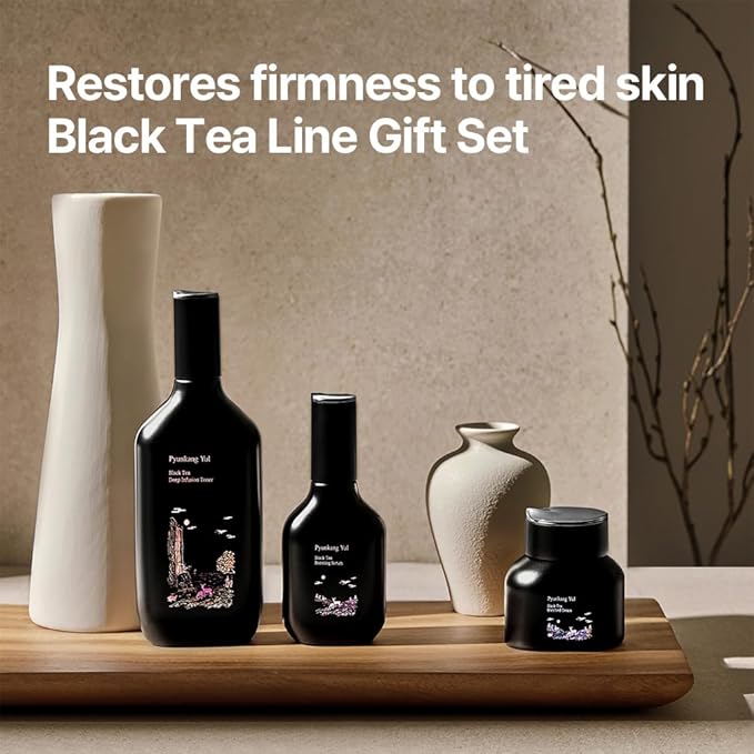 [PKY] Pyunkang Yul Black Tea Line Gift Box Set Deep Nurishment for Anti-aging Rich Moisture Toner Revitalizing Serum &amp Condensed Nourishing Cream Zero-Irritation Korean Skincare (3-item set)