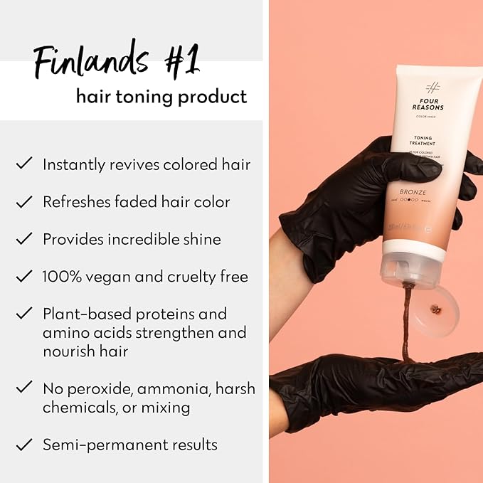 FOUR REASONS Color Mask - Bronze - (27 Colors) Toning Treatment Color Depositing Conditioner Tone &amp Enhance Color-Treated Hair - Semi Permanent Hair Dye Vegan and Cruelty-Free 6.76 fl oz