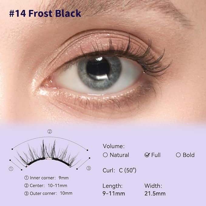 Soft Magnetic Eyelashes Kit with Applicator No.14 Frost Black BearisBug Reusable Glue-free Wispy Magnetic Lashes Cruelty-free False Lashes Waterproof Lightweight Suit for Heavy Makeup