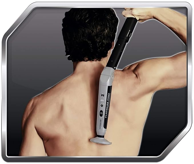 Platinum Pro by MANGROOMER New Back Shaver with 3 Shock Absorber Flex Heads Power Hinge Extreme Reach Handle &amp Bonus Case! (Generation 8.0) 4 Piece Set